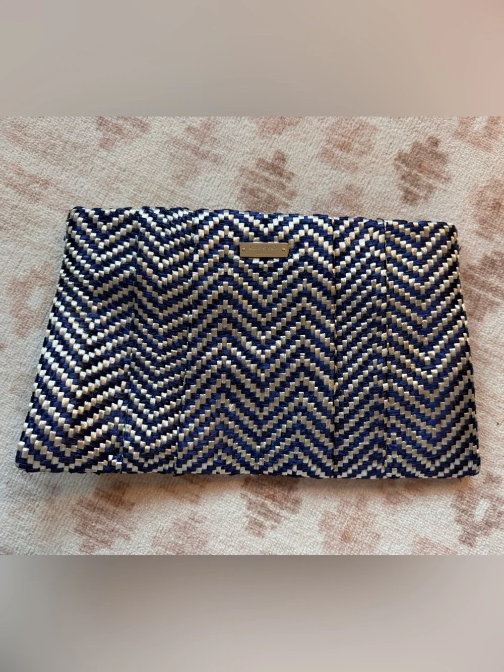 kate spade Blue and White Woven Clutch with Gold Interior